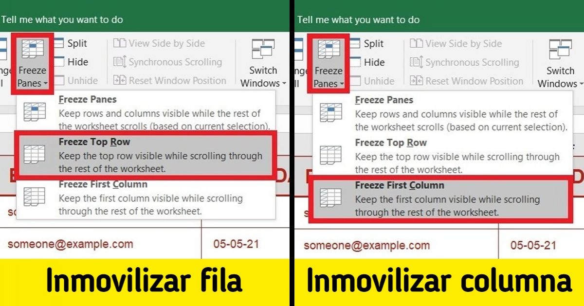 Inmovilizar varias filas excel